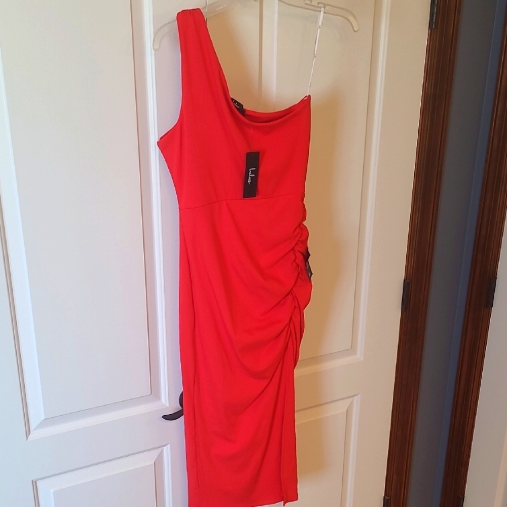 Lulu's Vibrant Red One-Shoulder Dress